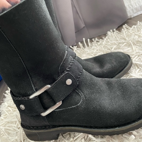 UGG Suede Fur Trim Moto Boots - Picture 2 of 9